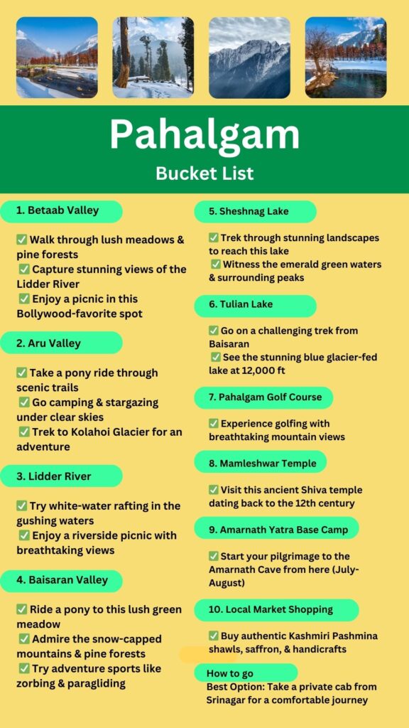 Pahalgam bucket List