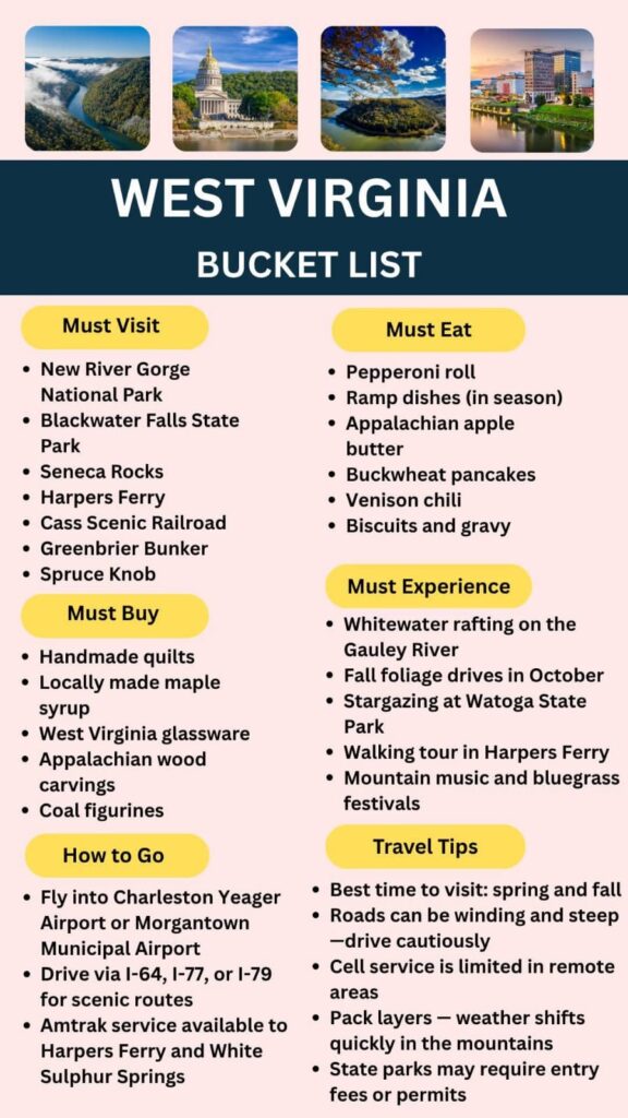West Virginia Bucket List