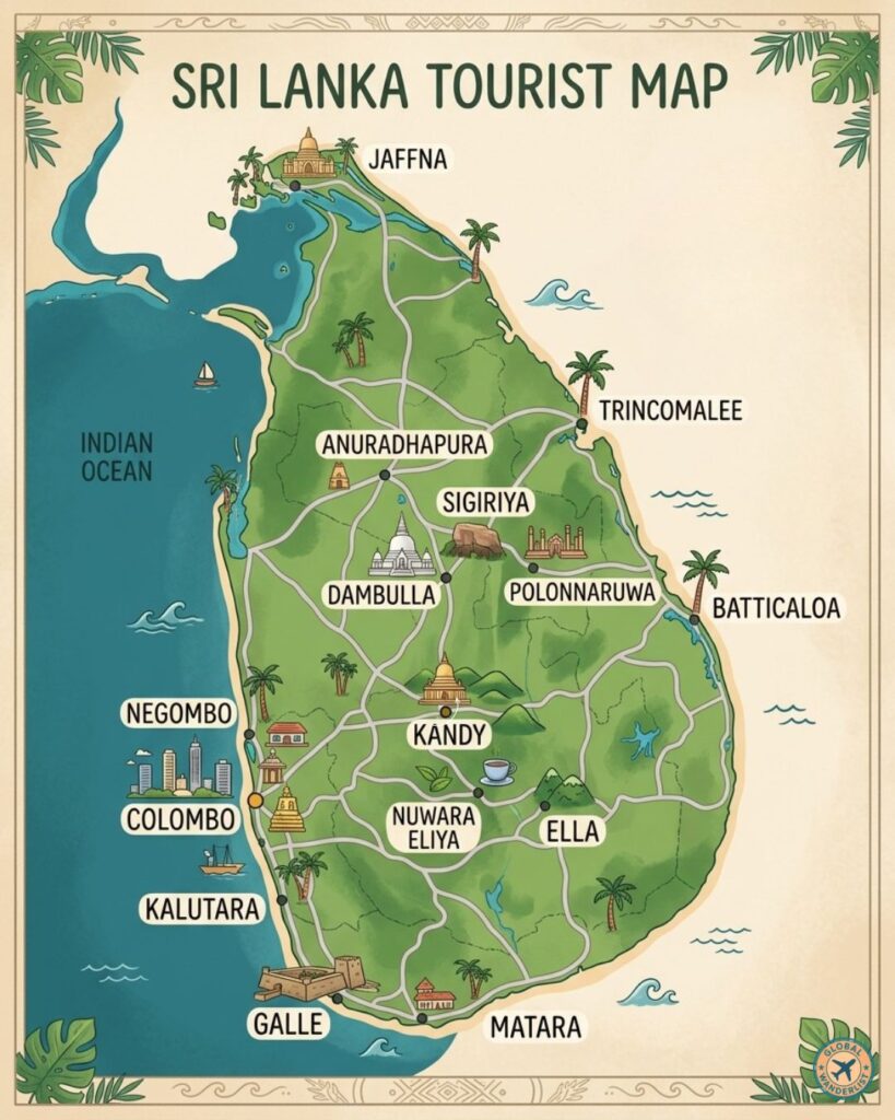 Sri Lanka Tourist Map