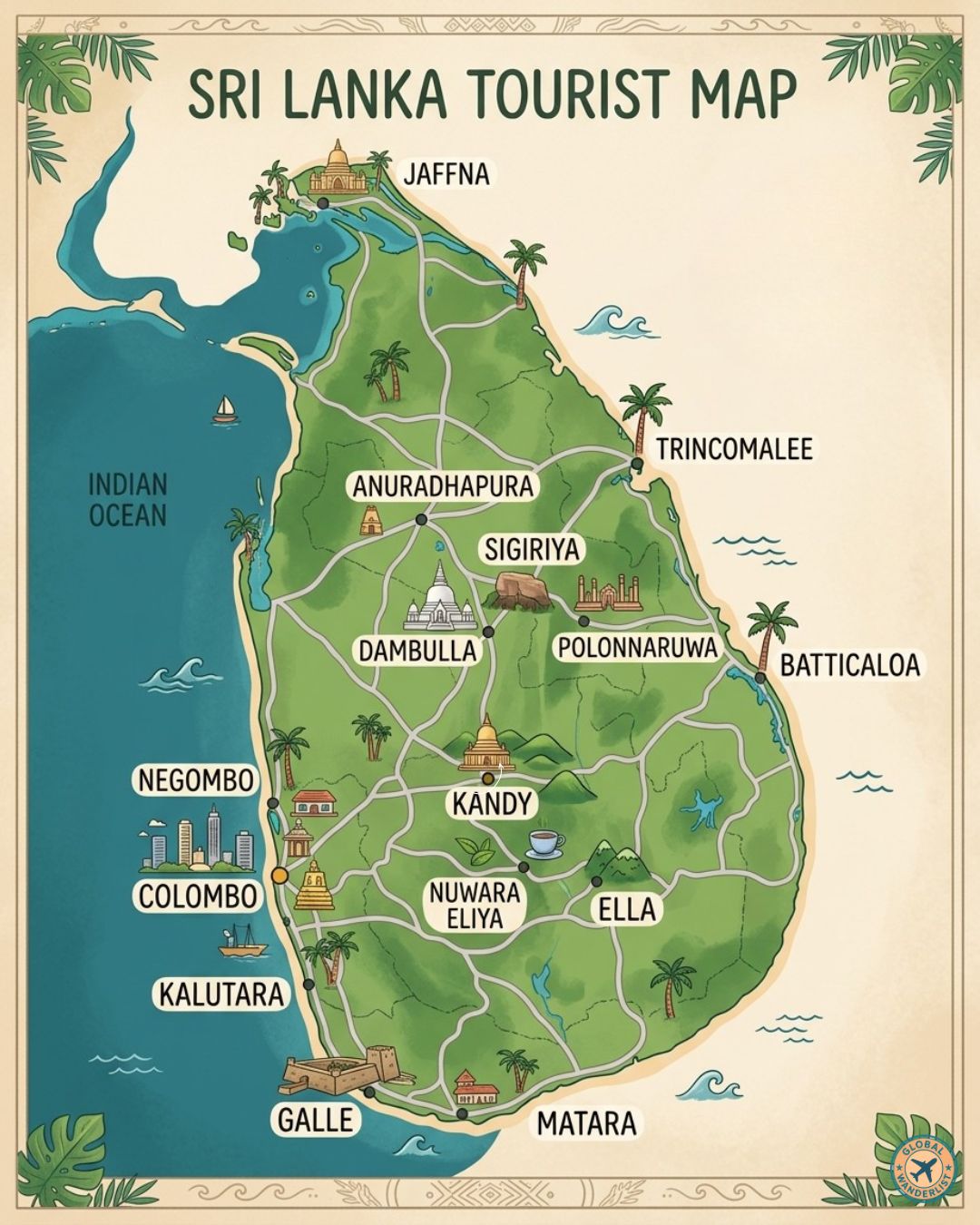 Sri Lanka Tourist Map
