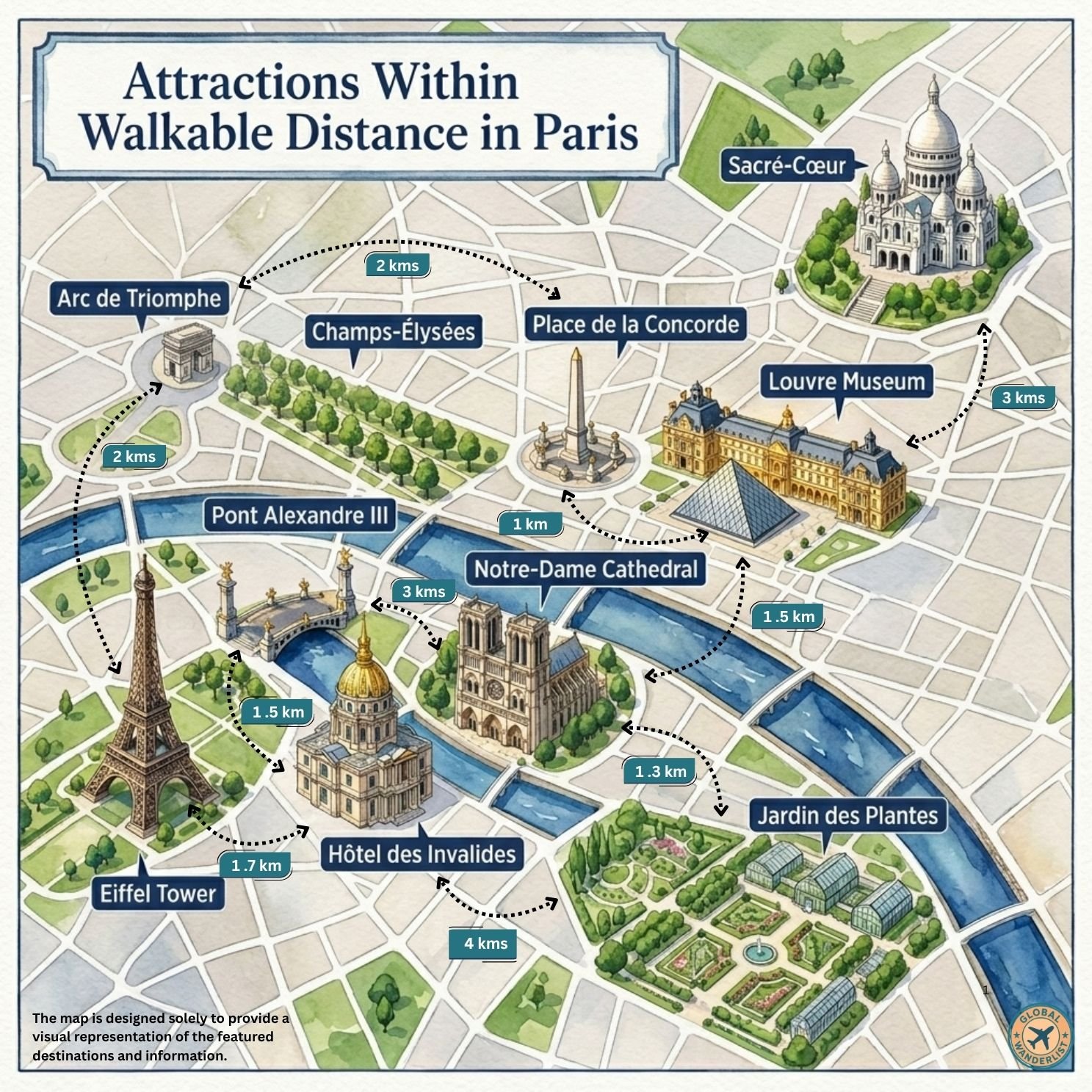 Attractions within walkable distance in Paris