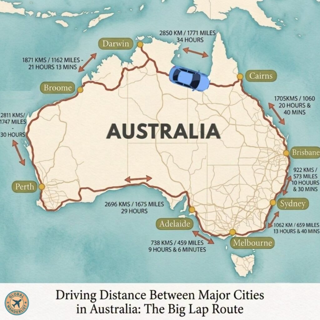 Driving Distance Between Major Cities in Australia