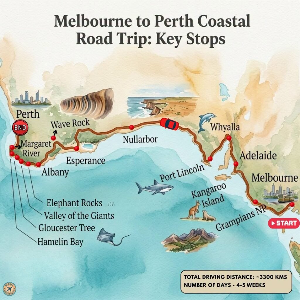 Melbourne to Perth Coastal Road Trip Idea